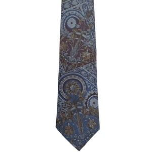 Vintage 70s Karl Lagerfeld Mens Silk Tie Blue Burgundy Gold Baroque Floral Italy